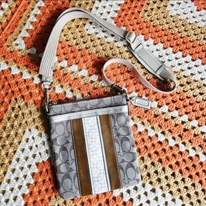 Y2K Coach 2007 Signature Stripe Crossbody Bag Brown Tan Jacquard Monogram